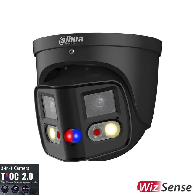 Dahua Security Camera: 2 X 4MP, TIOC 2.0, Turret Fixed Camera -DH-IPC-PDW3849-A180-AS-PV-ANZ-BLK