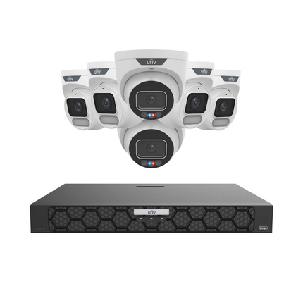 Uniview Security Kit: 2x 8MP TriGuard Alarm + 4x 8MP OwlView Turret, IQ Series NVR, Active Deterrent
