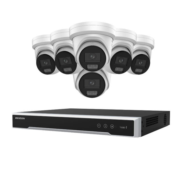 Hikvision Security Kit: 6x 8MP (4K UltraHD) ColorVu Smart Hybrid Light Turrets, M-Series Pro NVR - DS-2CD2387G3-LIS2UY/SL