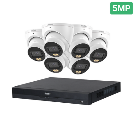 Dahua Security Kit: 6x 5MP WizColor Turrets, WizSense AI, White Light, SMD+