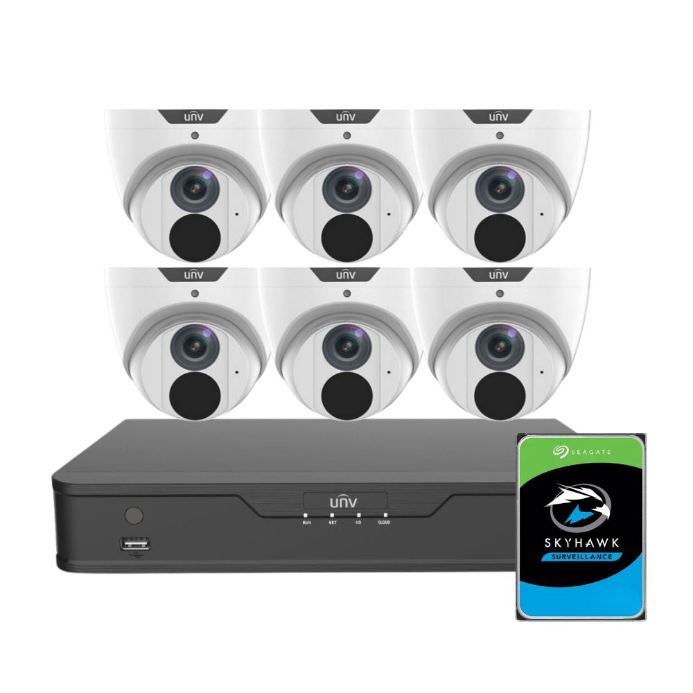 Uniview LightHunter Security System: 6x 8MP Turret Cams, 8CH 4K NVR + HDD