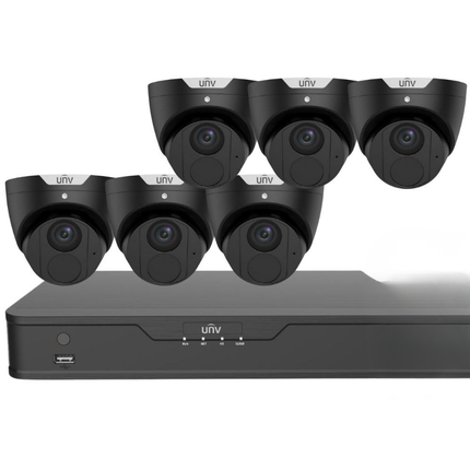 Uniview EasyStar Security System: 6x 6MP Turret Cams, 8CH 4K NVR - (Black)