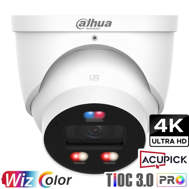 Dahua Security Camera: 8MP TiOC 3.0 Pro 2.8mm Turret, WizSense AI, WizColor, SMD+, Alarm