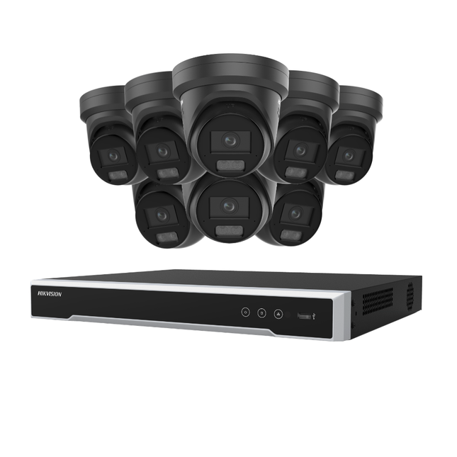 Hikvision Security Kit: 8x 8MP (4K UltraHD) ColorVu Smart Hybrid Light Turrets, M-Series Pro NVR - DS-2CD2387G3-LIS2UY/SL