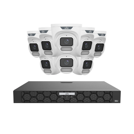 Uniview Security Kit: 8x 4MP OwlView Turret, IQ Series NVR, Warm Light, ColorHunter, Mic
