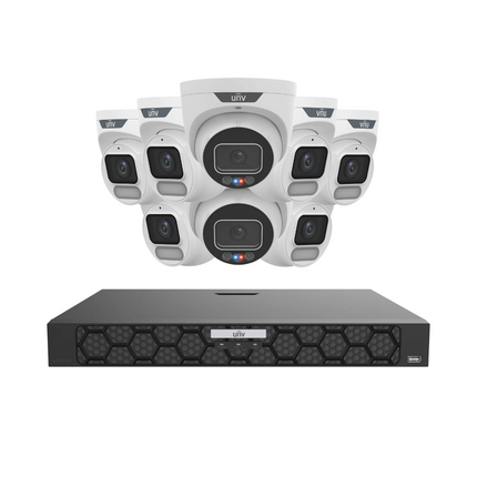 Uniview Security Kit: 2x 8MP TriGuard Alarm + 6x 8MP OwlView Turret, IQ Series NVR, Active Deterrent