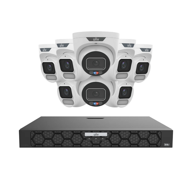 Uniview Security Kit: 2x 6MP TriGuard Alarm + 6x 6MP OwlView Turret, IQ Series NVR, Active Deterrent