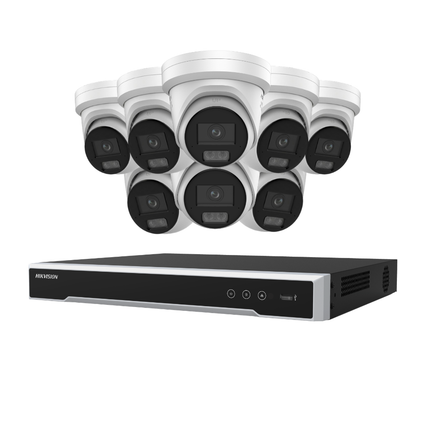 Hikvision Security Kit: 8x 6MP ColorVu Smart Hybrid Light Turrets, M-Series Pro NVR - DS-2CD2367G3-LIS2UY/SL