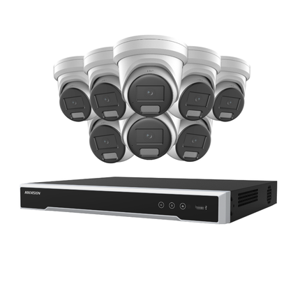 Hikvision Security Kit: 8x 8MP (4K UltraHD) AcuSense Lights & Audio Turrets, M-Series Pro NVR - DS-2CD2386G2H-IS2U/SL