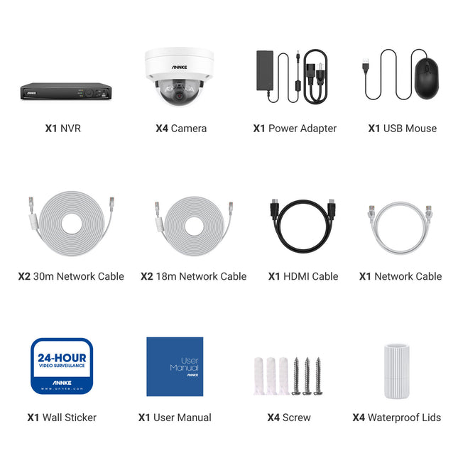 Annke Security Kit: 4x 12MP Dome Cameras, 8CH 4K NVR, Smart Dual Light, AI Detect, Mic