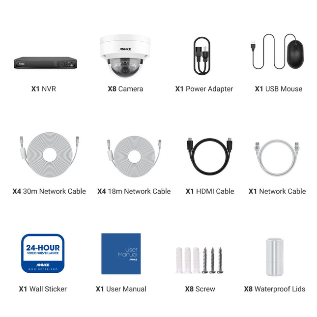 Annke Security Kit: 8x 4K Dome Cameras, 16CH 12MP NVR, Smart Dual Light, AI Detect, Mic