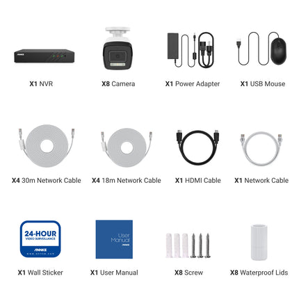 Annke Security Kit: 8x 6MP Bullet Cameras, 8CH NVR, Smart Dual Light, AI Detect, Mic