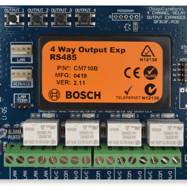 Bosch BOSCM710B Hardwired Output Expander Module Blue 4 X Output PCB Enclosure Mount 97G 10.5-14VDC Suits Solution 16I/ 144/ 6000
