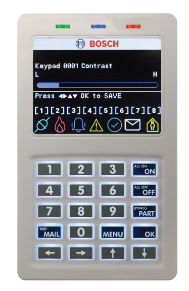 Bosch BOSCP736B Sol 6000 Hardwired Graphics Keypad with Prox 4X3 Standard White Alphanum LCD with Backlight Plastic Wall Mount 12VDC