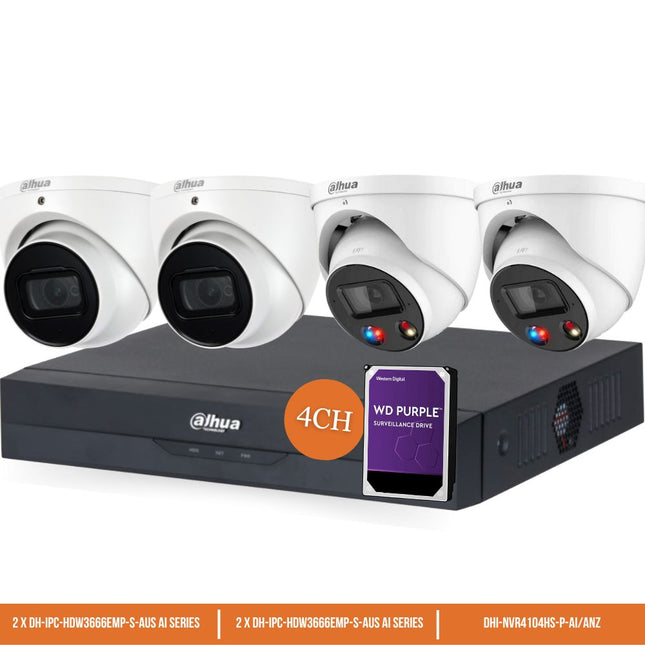 Dahua CCTV Kit: 2x HDW3666EMP-S-AUS, 2x TIOC 3.0, SMD 4.0, Starlight, Siren & Lights