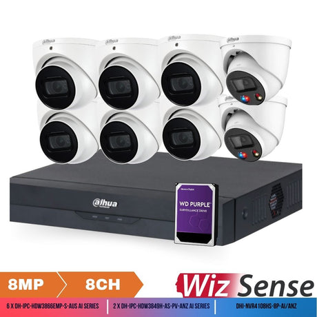 Dahua TiOC x 3X66 Security System: 2x TiOCs + 6x 8MP AI Cams, 8CH WizSense NVR + HDD