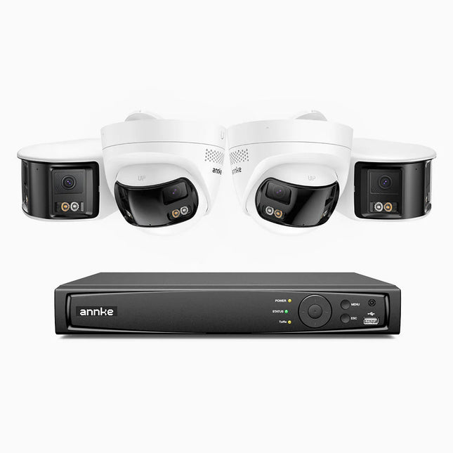 Annke FDH800 8CH NVR 4-Camera 8MP (4K) Dual-Lens Kit (2 Bullet + 2 Turret), 180° Panoramic, Two-Way Audio, Siren & Strobe, Smart Motion Detect