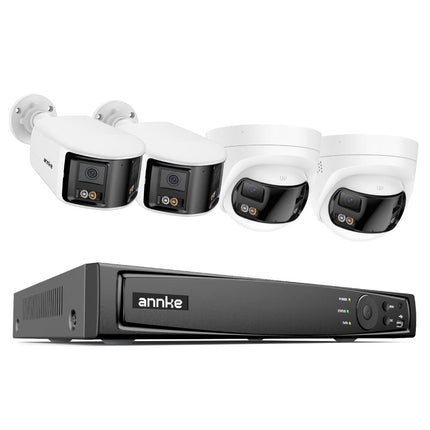 ANNKE 8CH 12MP Outdoor CCTV Security System, 2 Dual Lens Turret Cameras, 2 Dual Lens Bullet Cameras, 4K Panoramic View, Smart Dual Light