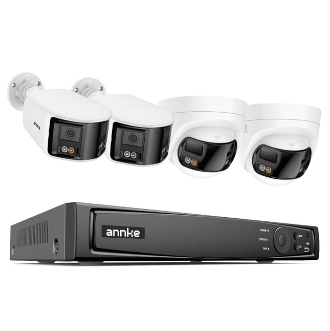 ANNKE 8CH 12MP Outdoor CCTV Security System, 2 Dual Lens Turret Cameras, 2 Dual Lens Bullet Cameras, 4K Panoramic View, Smart Dual Light