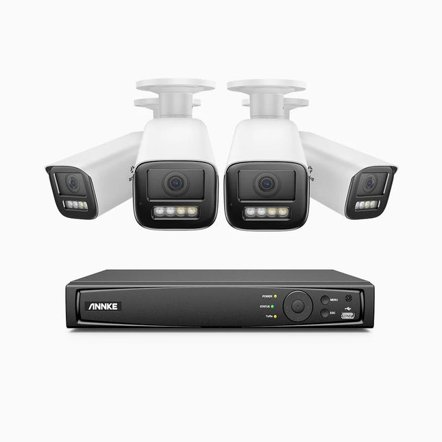 Annke HZ804 8CH NVR 4-Camera 8MP (4K) Bullet Security Kit, 4x Optical Zoom, 2.8-12mm, Two-Way Audio, Siren & Strobe, IP67