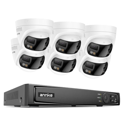 ANNKE 8CH 12MP Outdoor CCTV Security System, 6 Dual Lens Turret Cameras, 4K Panoramic View, Smart Dual Light