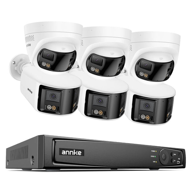 Annke 8CH NVR 6 Cam 12MP Dual Lens Security System (3 Bullet + 3 Turret), 4K Panoramic View, Smart Dual Light