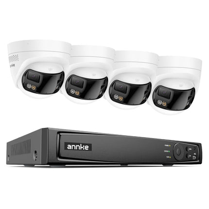 ANNKE 8CH 12MP Outdoor CCTV Security System, 4 Dual Lens Turret Cameras, 4K Panoramic View, Smart Dual Light, Two-Way Audio