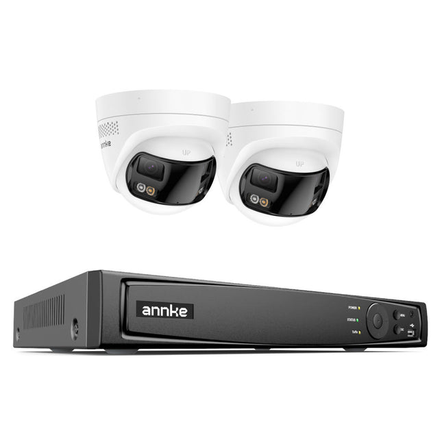 ANNKE 8CH 12MP Outdoor CCTV Security System, 2 Dual Lens Turret Cameras, 4K Panoramic View, Smart Dual Light, Two-Way Audio, AI Human & Vehicle Detection