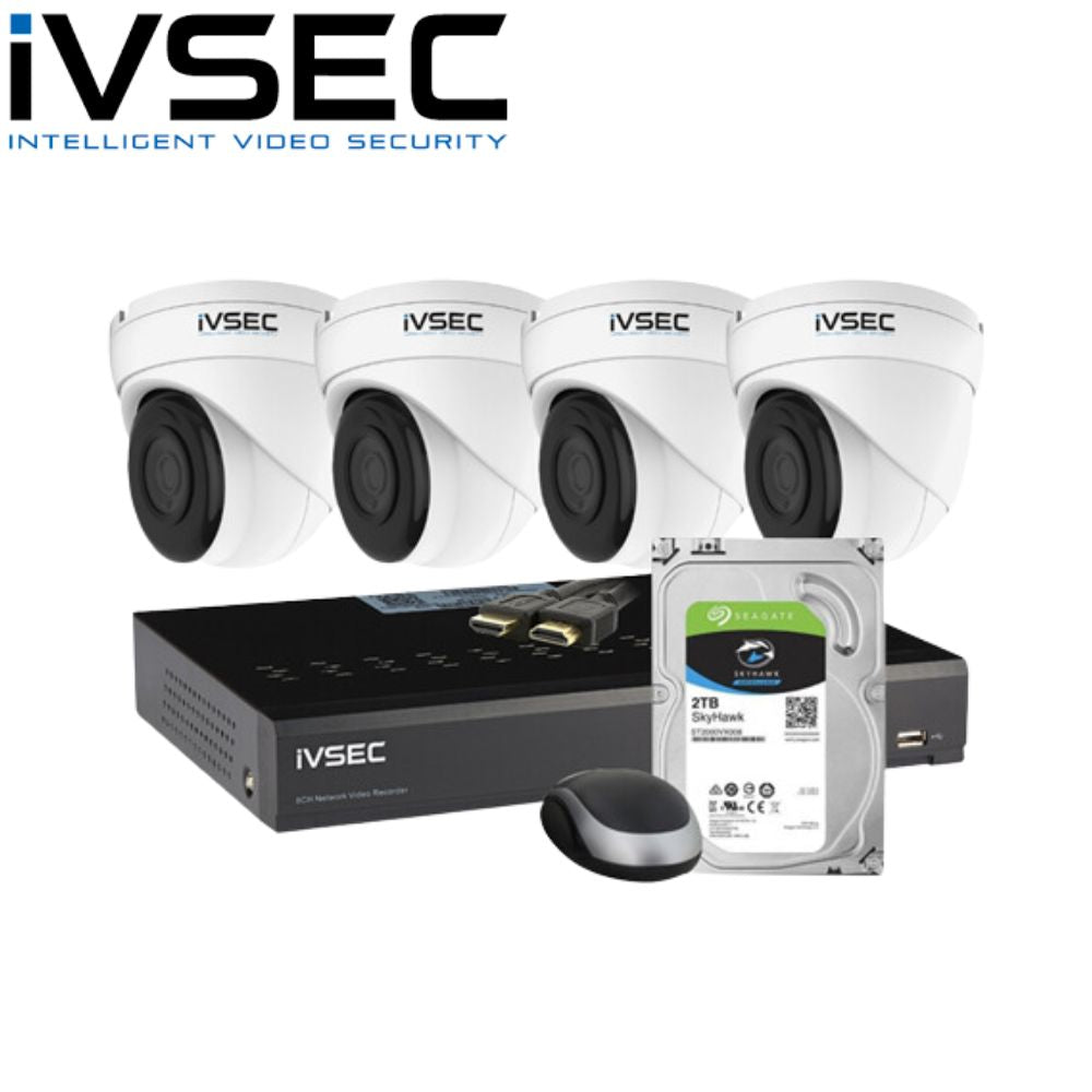 IVSEC 8 Channel Security Kits: 12MP NVR, 4 X 12MP Turret, 2TB HDD - IVK-54