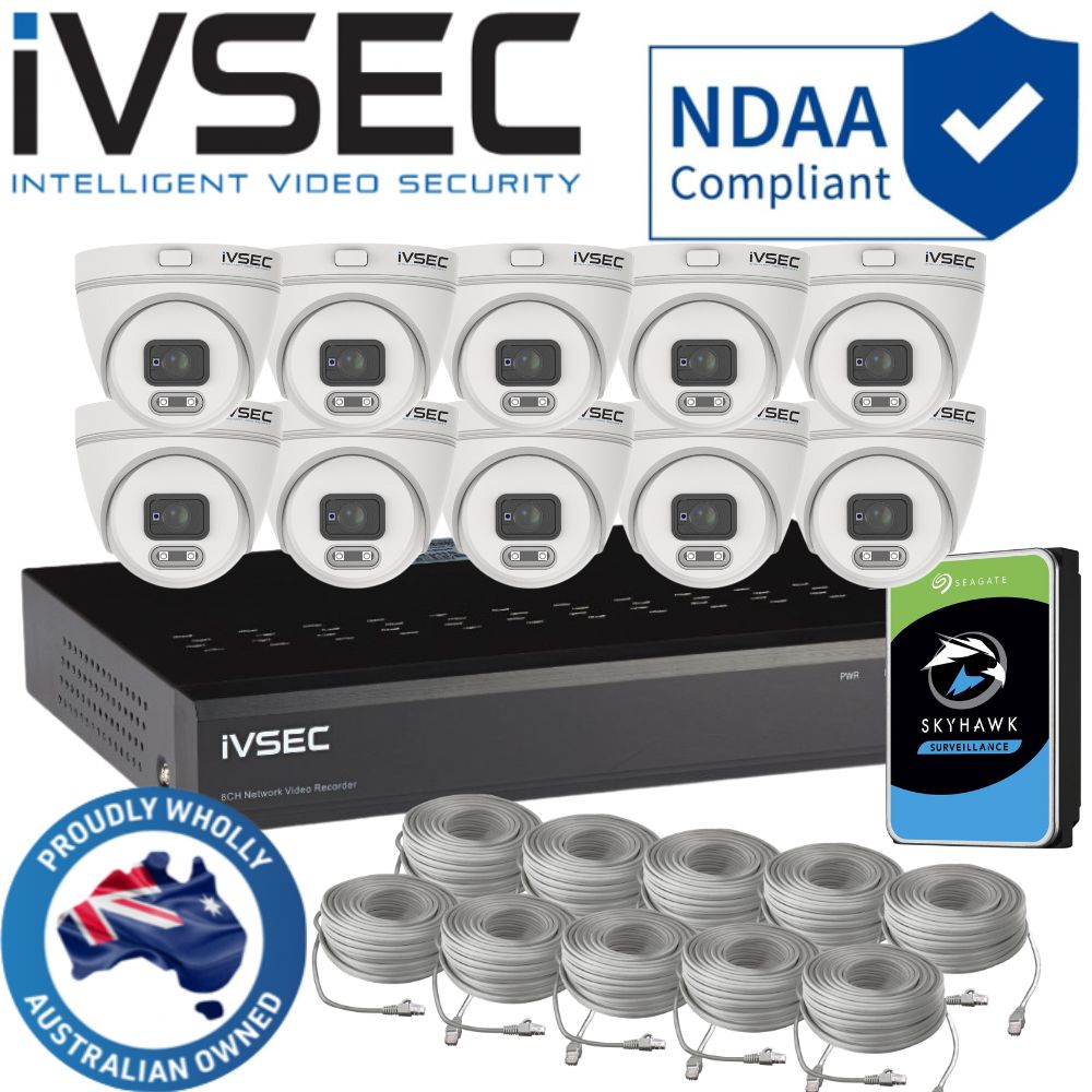 IVSEC Security System: 10x 4MP Turrets, 16-Channel 12MP NVR, SMD