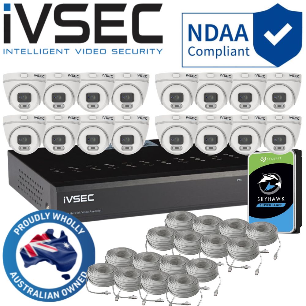 IVSEC Security System: 16x 4MP Turrets, 16-Channel 12MP NVR, SMD