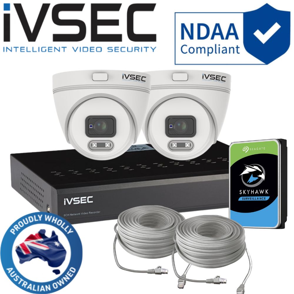 IVSEC Security System: 2x 4MP Turrets, 4-Channel 8MP NVR, SMD