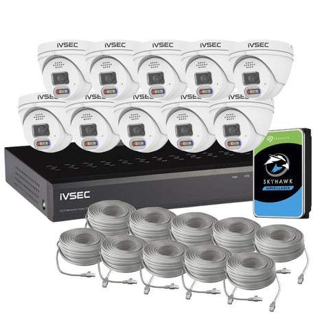 IVSEC Security System: 10x 4MP Adv. Deter, Turrets, 16-Channel 12MP NVR, SMD