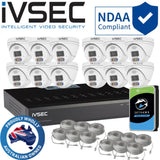 IVSEC Security System: 12x 8MP Adv. Deter, Full-Colour, Turrets, 16-Channel 12MP NVR, SMD