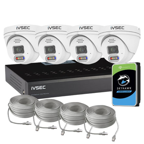 IVSEC Security System: 4x 8MP Adv. Deter, Full-Colour, Turrets, 4-Channel 8MP NVR, SMD