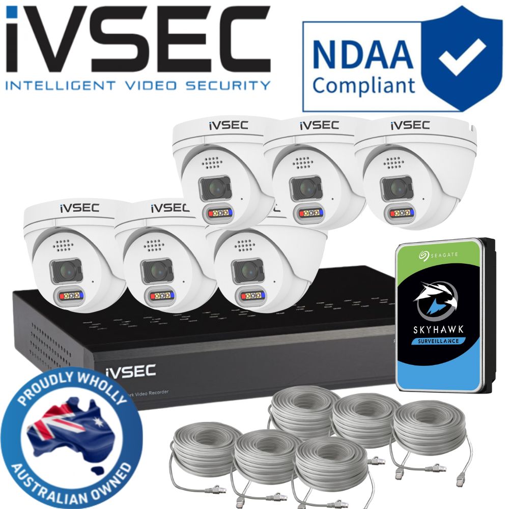 IVSEC Security System: 6x 4MP Adv. Deter, Turrets, 8-Channel 12MP NVR, SMD