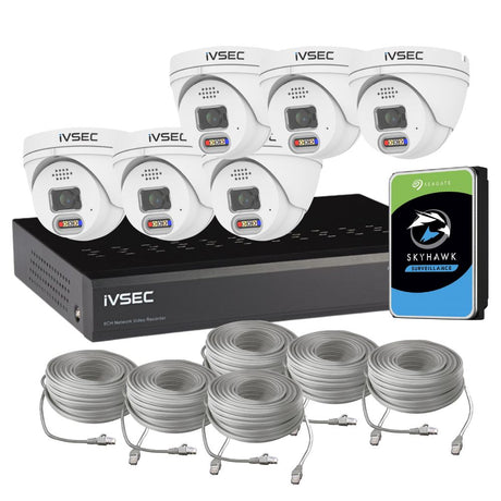 IVSEC Security System: 6x 8MP Adv. Deter, Full-Colour, Turrets, 8-Channel 12MP NVR, SMD