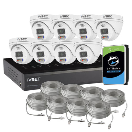 IVSEC Security System: 8x 4MP Adv. Deter, Turrets, 8-Channel 12MP NVR, SMD