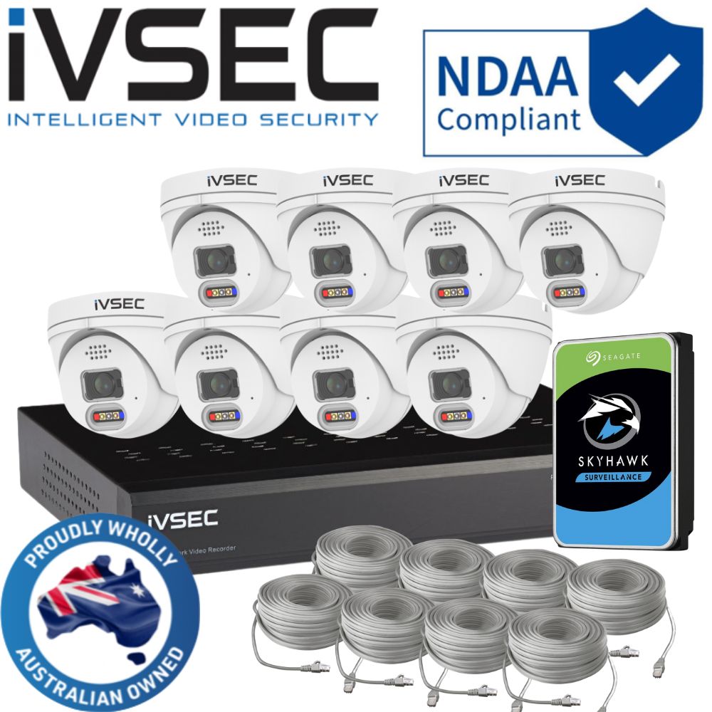 IVSEC Security System: 8x 8MP Adv. Deter, Full-Colour, Turrets, 8-Channel 12MP NVR, SMD