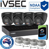 IVSEC Security System: 4x 8MP Adv. Deter, Full-Colour, Black Turrets, 4-Channel 8MP NVR, SMD