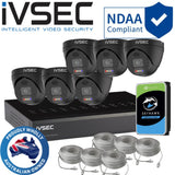 IVSEC Security System: 6x 8MP Adv. Deter, Full-Colour, Black Turrets, 8-Channel 12MP NVR, SMD