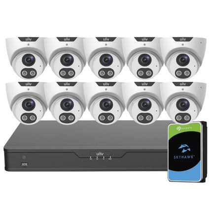 Uniview ColourHunter Security System: 10x 5MP Turret Cams, 16CH 4K NVR + HDD
