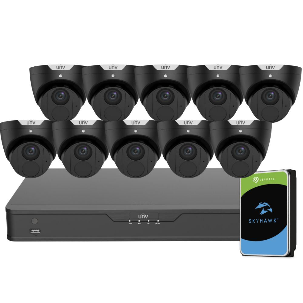 Uniview EasyStar Security System: 10x 6MP Turret Cams, 16CH 4K NVR + HDD (Black)