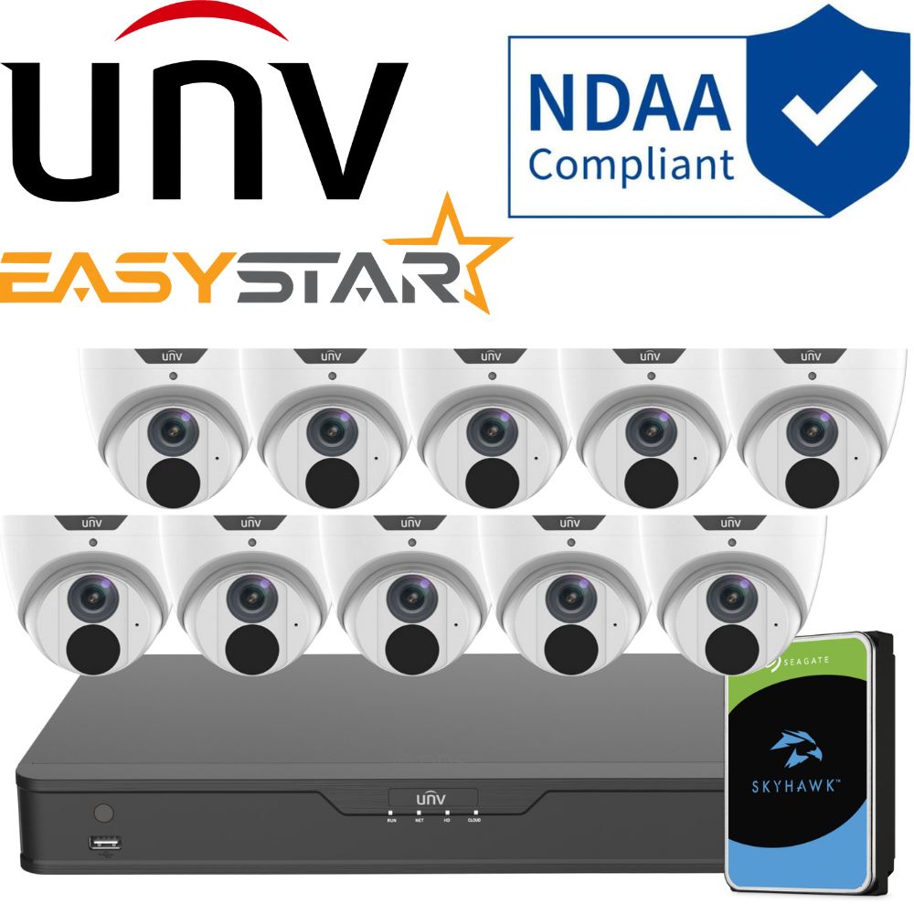 Uniview EasyStar Security System: 10x 6MP Turret Cams, 16CH 4K NVR + HDD