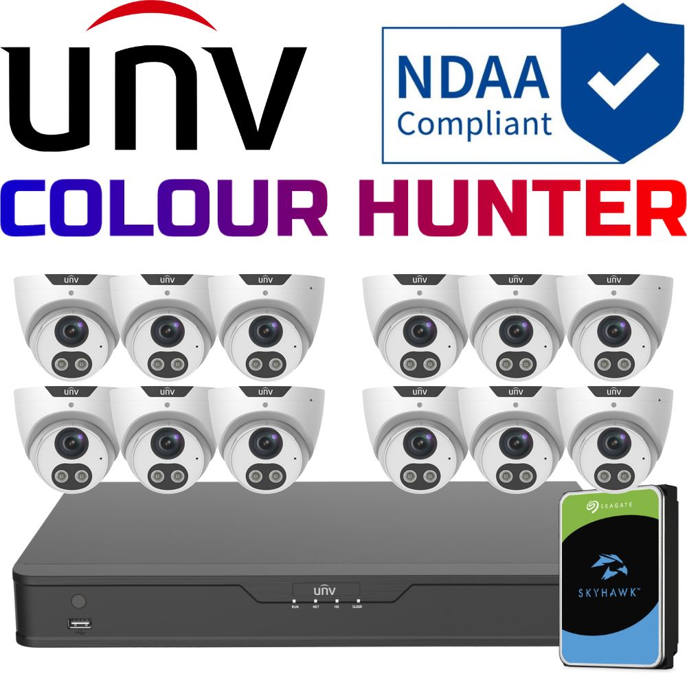 Uniview ColourHunter Security System: 12x 5MP Turret Cams, 16CH 4K NVR + HDD