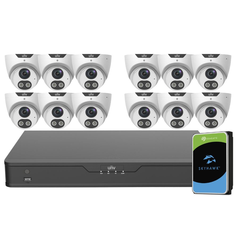 Uniview ColourHunter Security System: 12x 5MP Turret Cams, 16CH 4K NVR + HDD