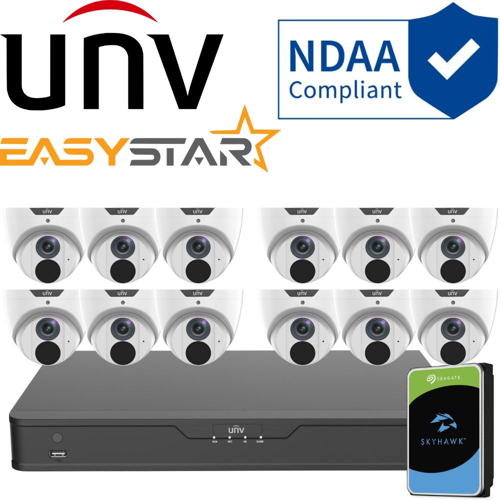 Uniview EasyStar Security System: 12x 6MP Turret Cams, 16CH 4K NVR + HDD