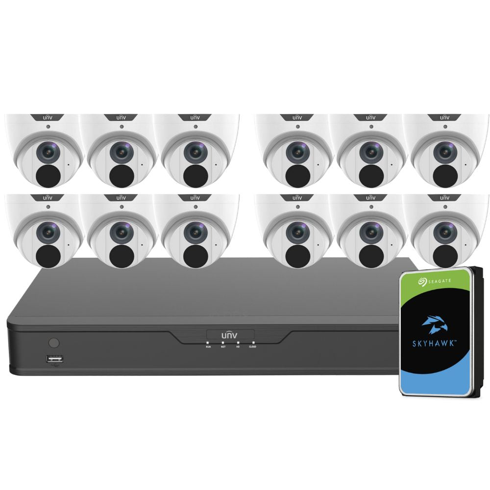 Uniview LightHunter Security System: 12x 6MP Turret Cams, 16CH 4K NVR + HDD