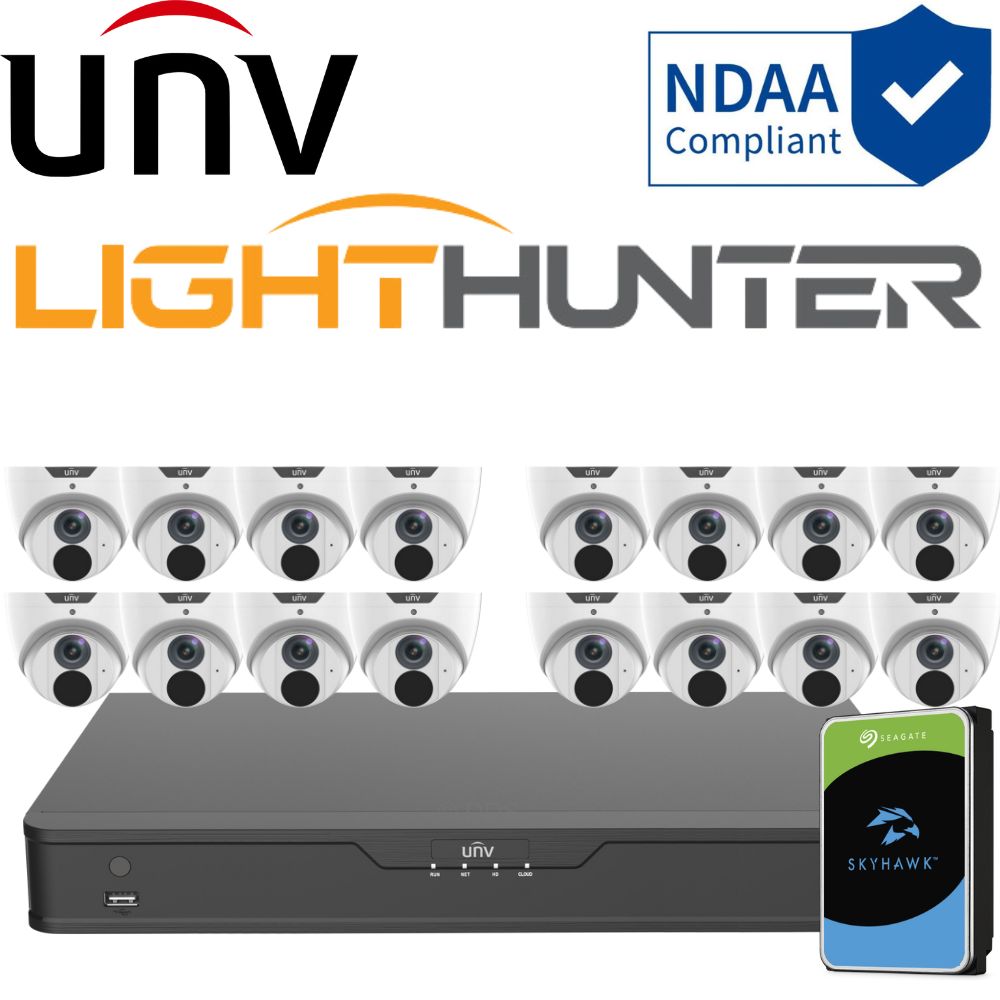 Uniview LightHunter Security System: 16x 6MP Turret Cams, 16CH 4K NVR + HDD