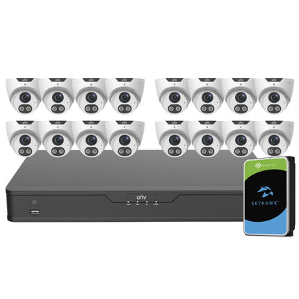 Uniview ColourHunter Security System: 16x 8MP Turret Cams, 16CH 4K NVR + HDD